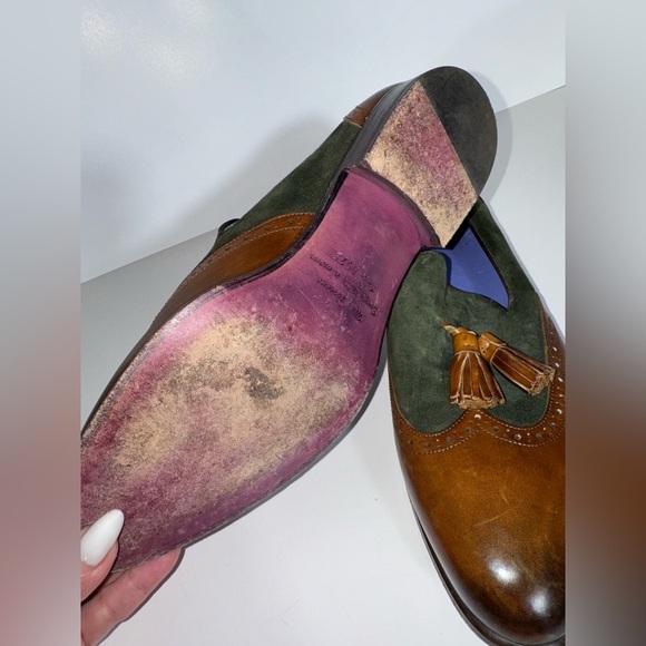 CERBERO ITALY NANO TASSEL LEATHER BROWN/GREEN LOAFERS MENS SIZE 8 - Picture 6 of 12